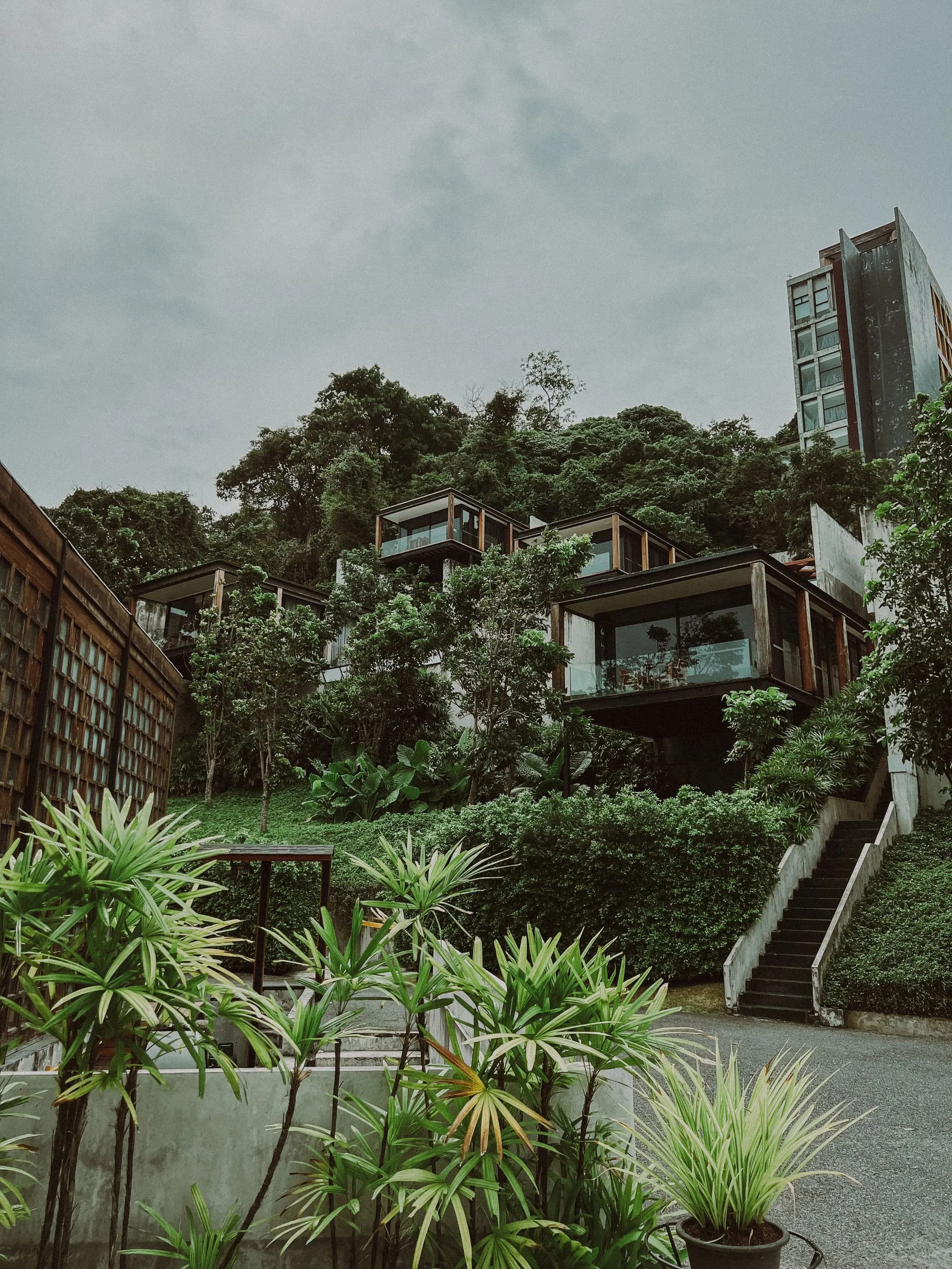 Tropical resort nestled on a lush hillside